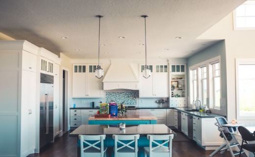 Kitchen with dining table and high chair