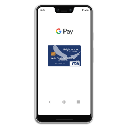 cell phone with google pay and debit card image