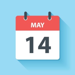 calendar icon with the date may 14 displayed on a blue background