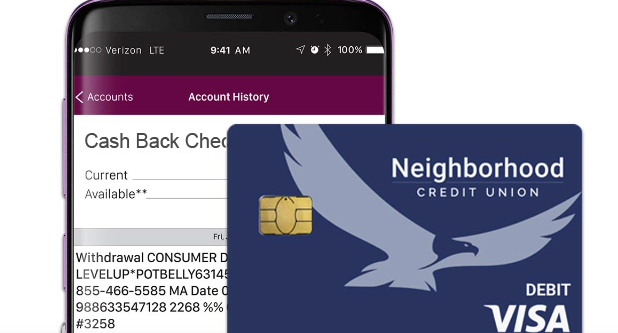 Cash Back Checking mobile app peek