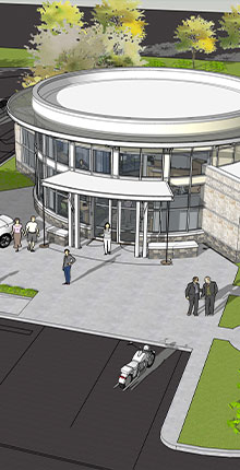 Cartoon rendering of a credit union branch
