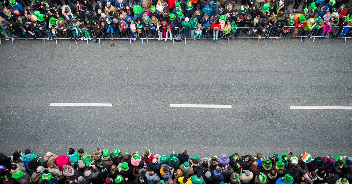 Birds eye view of a crowd waiting for a parade