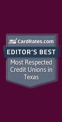 Icon badge of Cardrates.com editors best Most respected CU in texas 