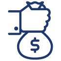 Hand holding out bag of money icon