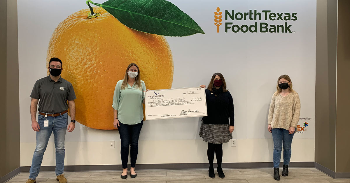 Photo of North Texas Food Bank reps and Neighborhood Credit Union reps