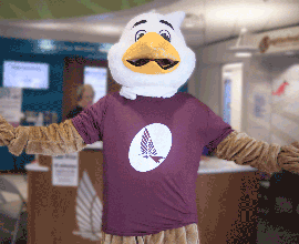 Eagle mascot with maroon t shirt