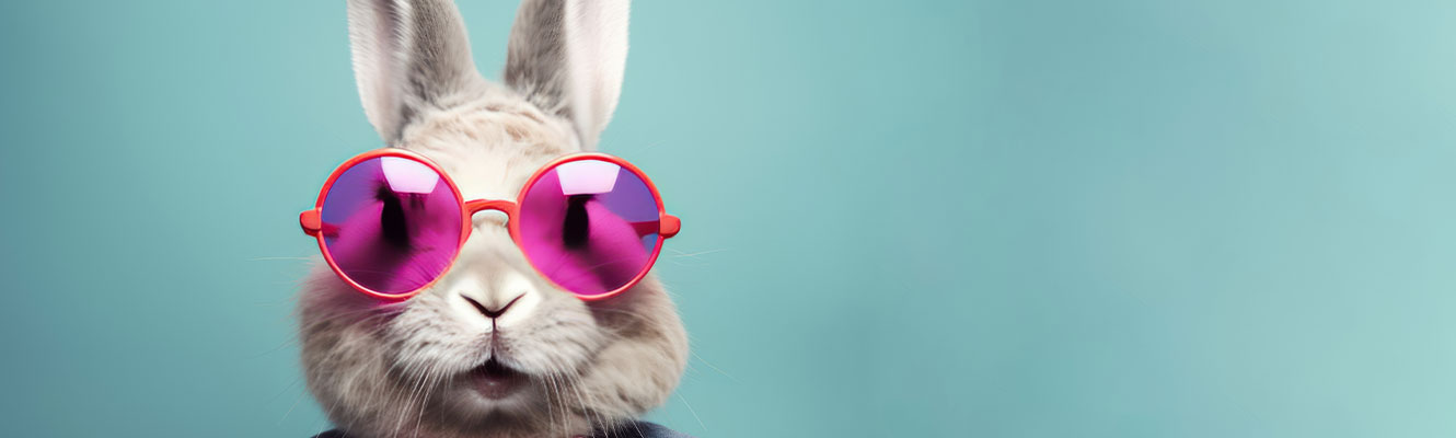 AI Generated image of a rabbit dressed in a Tux and sunglasses 